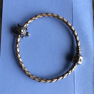Pandora Champagne Leather Rope Bracelet and Charm